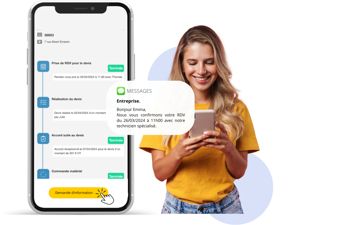 Cliente recevant un SMS d'information GoPaaS Intervention