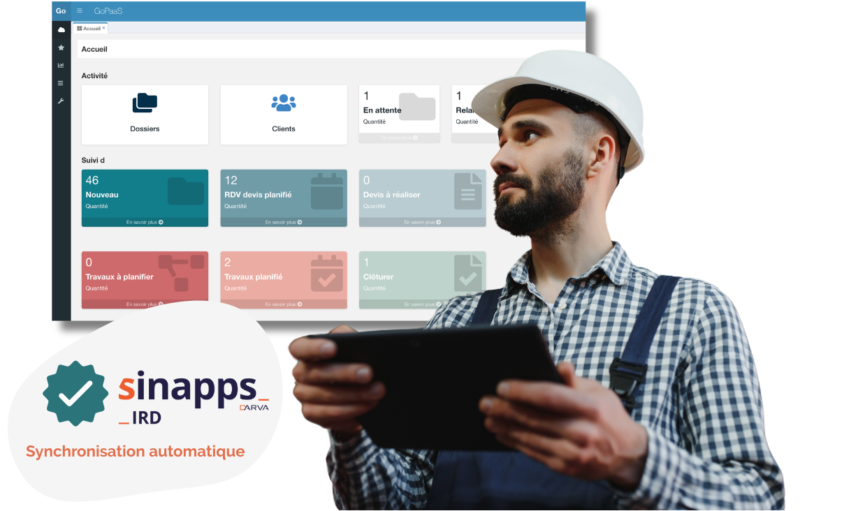 Responsable de chantier consultant le tableau de bord GoPaaS Intervention sur tablette
